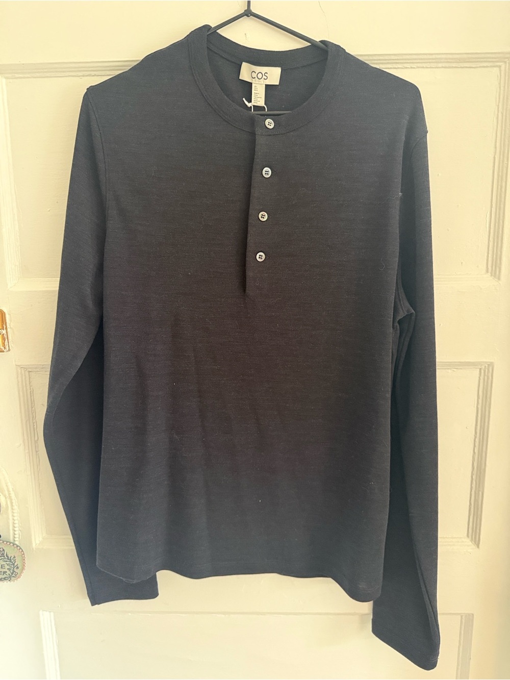 COS Men's Black Long-Sleeve Henley Shirt NWT